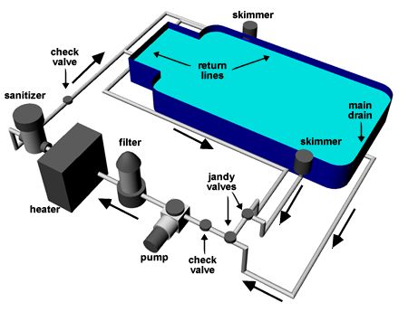 A diagram of a swimming pool with the names and parts labeled.