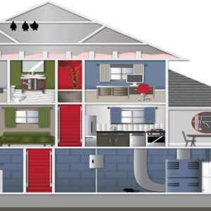 A cross section of an apartment building showing the interior.