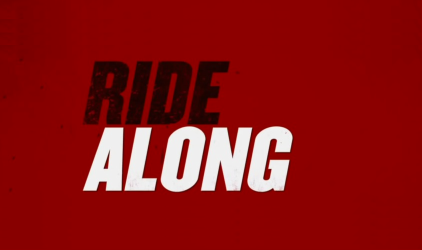 A red background with the words ride along written in white.